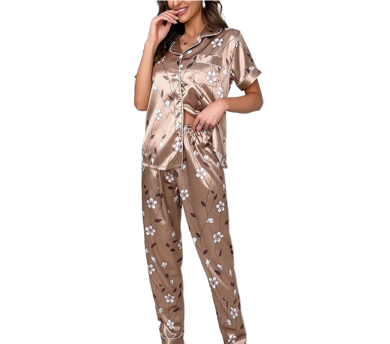 Women‘s Striped Printed Silk Satin Pyjamas