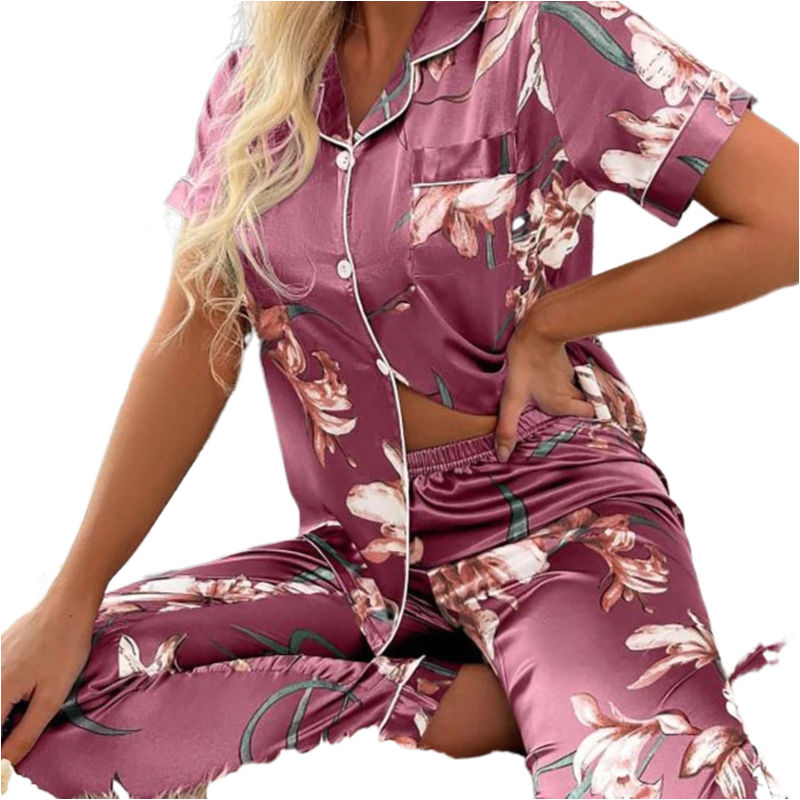 Women‘s Striped Printed Silk Satin Pyjamas
