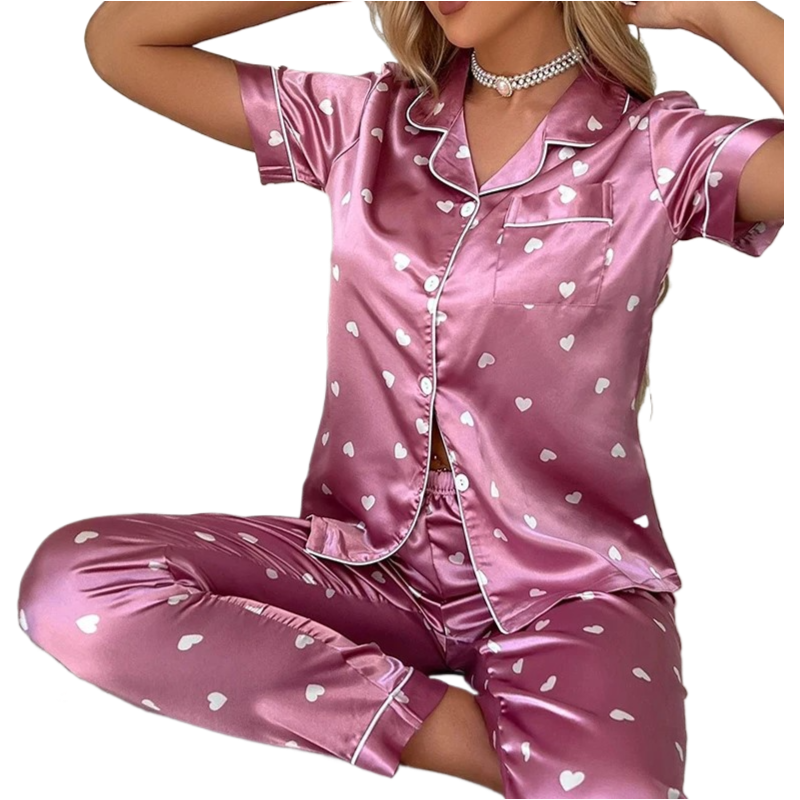 Women‘s Striped Printed Silk Satin Pyjamas