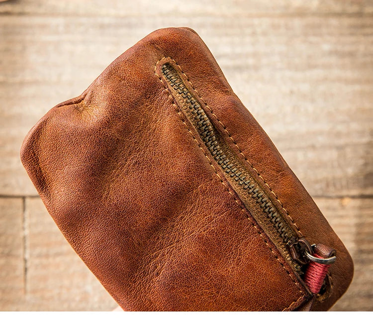 Leather Coin Purse Men's Small Wallet Driving License Card Bag Women's Casual Ultra-thin Zipper Pouch Retro First Layer Leather