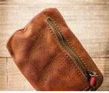 Leather Coin Purse Men's Small Wallet Driving License Card Bag Women's Casual Ultra-thin Zipper Pouch Retro First Layer Leather