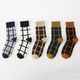5 Pairs Mens Colourful Grid Casual Combed Cotton Socks