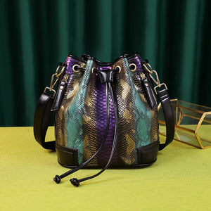 New new fashion panelled string bucket messenger bag split leather large capacity tote bags for women clutch famous brands sac