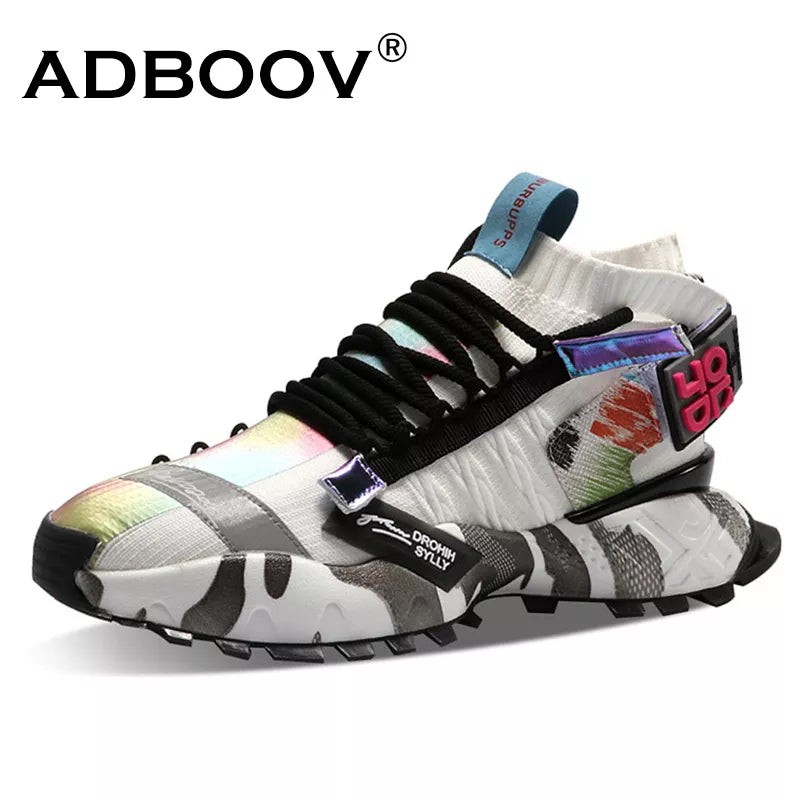 ADBOOV High Fashion Sneakers Men Knit Upper Breathable Men Casual Shoes Chunky Sneakers Trainers