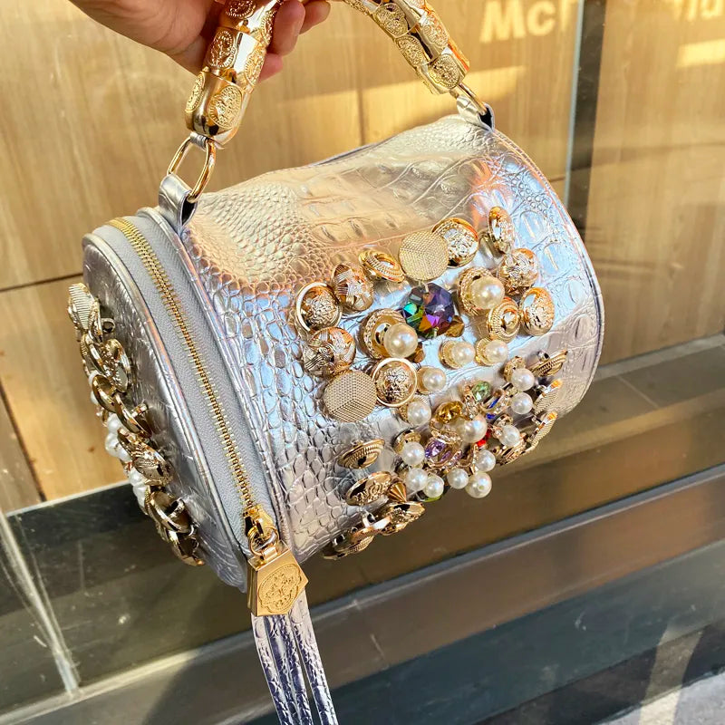 luxury Designer Handbag for women purses and handbag Handmade Beaded Pillow Bag Casual silver bucket Messenger shoulder Bag