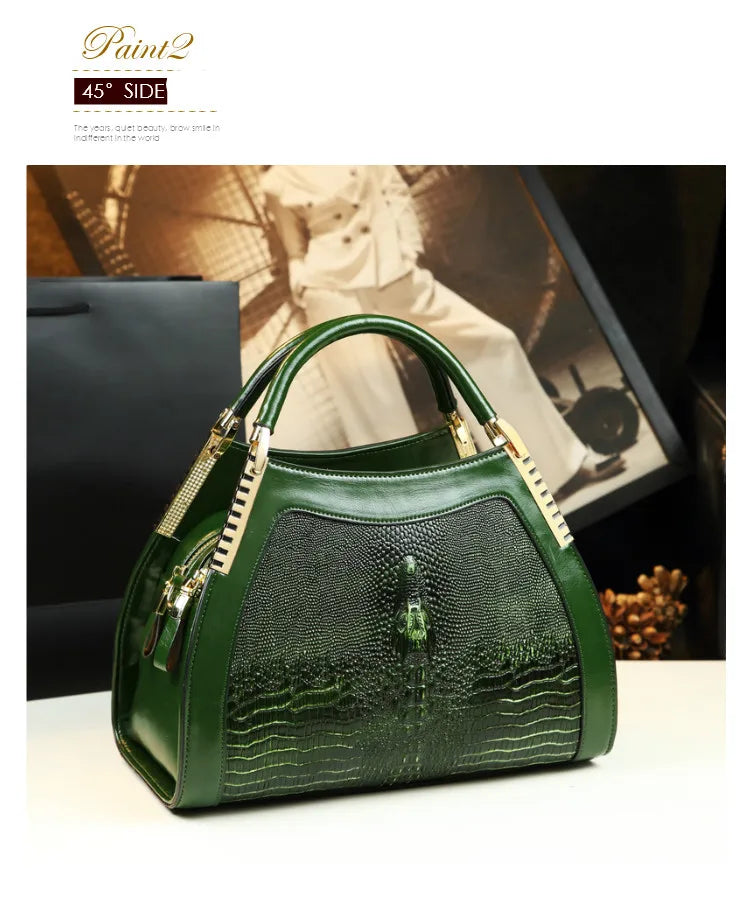 Genuine leather crocodile pattern handbag