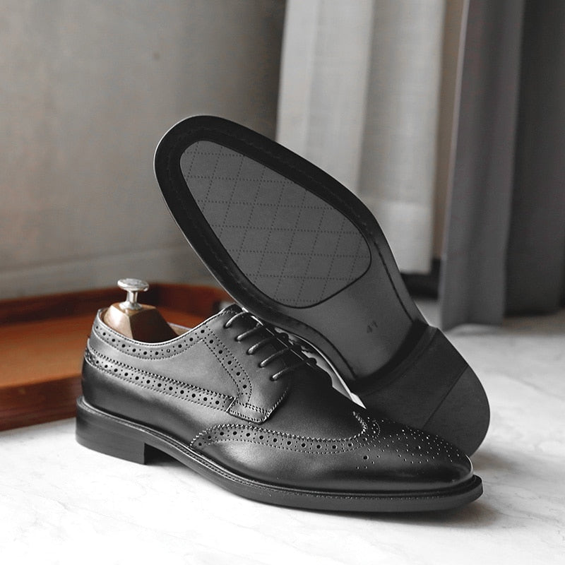 DESAI Men Shoe Genuine Leather Derby Business Dress Gentleman Classic Design Formal Brogue Carved Winter Shoes  2021 New