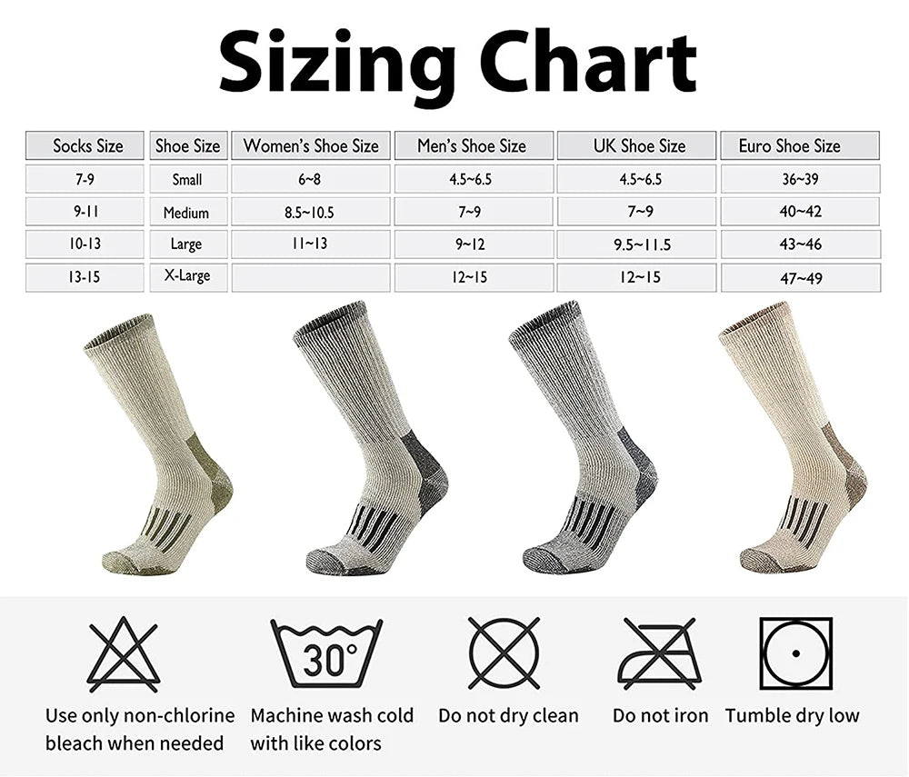 Merino Wool Socks Warm Hiking Cushion Crew Socks