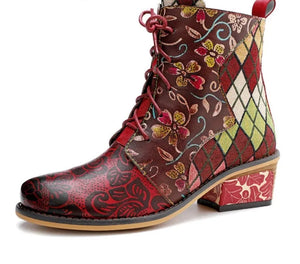 Genuine Leather Mixed Colors Ankle Boots