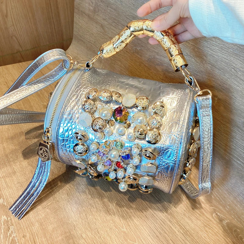 luxury Designer Handbag for women purses and handbag Handmade Beaded Pillow Bag Casual silver bucket Messenger shoulder Bag