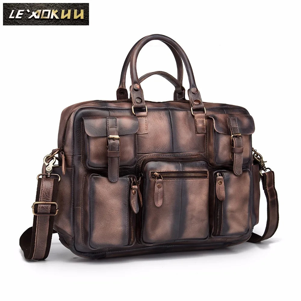 Retro crazy horse leather Men Fashion Handbag Business Briefcase Commercia Document Laptop Case Male Attache Portfolio Bag 3061