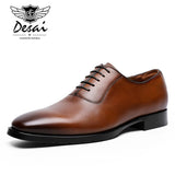 DESAI Full Grain Leather Shoes Men's Business Dress Shoes Calf Waxed Leather Handmade Formal Men Shoes Oxfords EUR Size 44-47