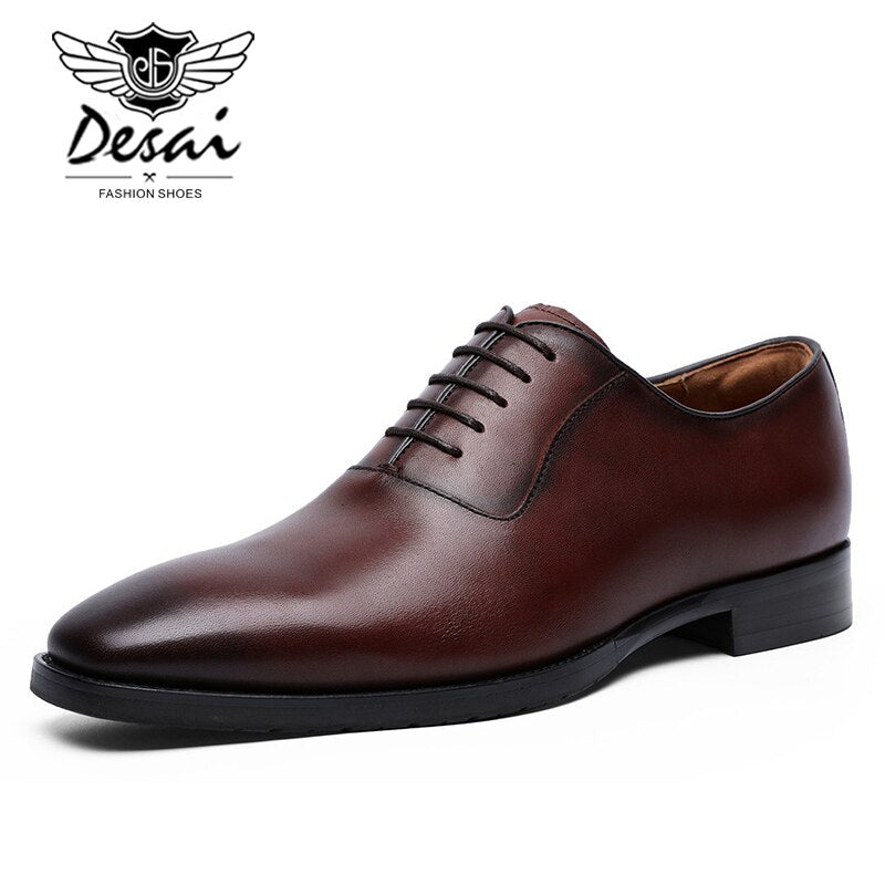 DESAI Full Grain Leather Shoes Men's Business Dress Shoes Calf Waxed Leather Handmade Formal Men Shoes Oxfords EUR Size 44-47