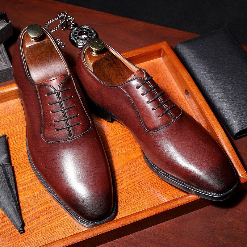 DESAI Full Grain Leather Shoes Men's Business Dress Shoes Calf Waxed Leather Handmade Formal Men Shoes Oxfords EUR Size 44-47
