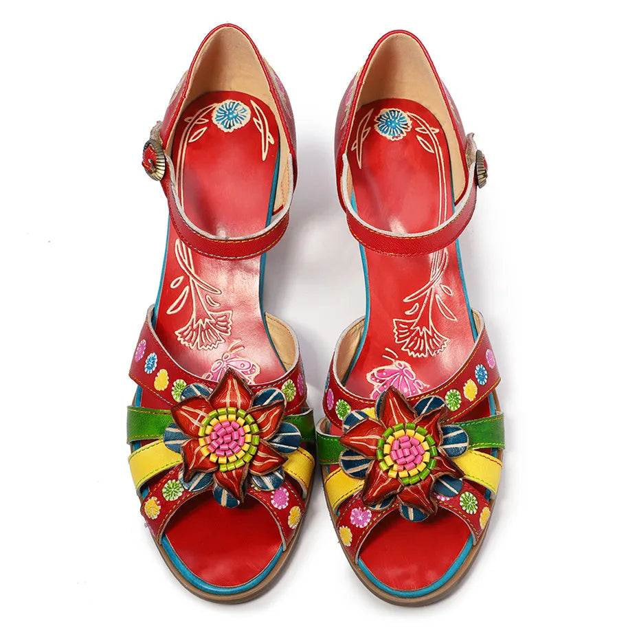 Fashion Genuine Leather Bride Wedding Shoes For Woman Ankle Strap Party Dress Shoes Open Toe Red High Heels Pumps Female Sandals