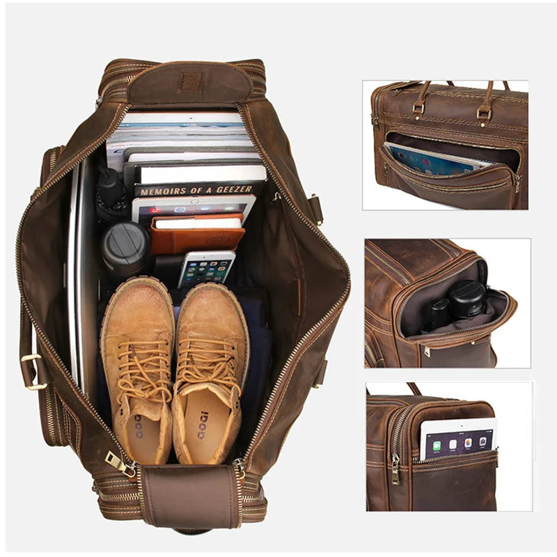 Durable Genuine Leather Men's Travel Bag