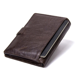 Quality Compact Genuine Leather Men  Wallet Hasp Design