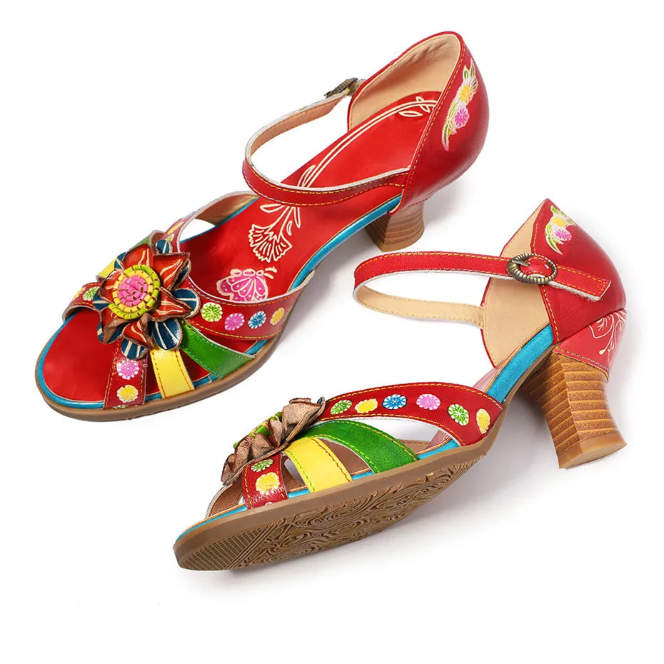 Fashion Genuine Leather Bride Wedding Shoes For Woman Ankle Strap Party Dress Shoes Open Toe Red High Heels Pumps Female Sandals