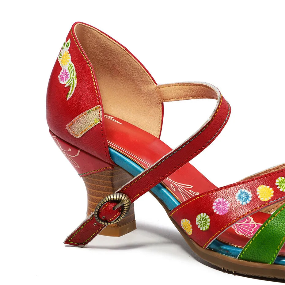 Fashion Genuine Leather Bride Wedding Shoes For Woman Ankle Strap Party Dress Shoes Open Toe Red High Heels Pumps Female Sandals