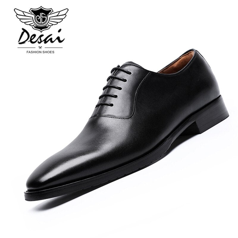 DESAI Full Grain Leather Shoes Men's Business Dress Shoes Calf Waxed Leather Handmade Formal Men Shoes Oxfords EUR Size 44-47