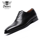 DESAI Full Grain Leather Shoes Men's Business Dress Shoes Calf Waxed Leather Handmade Formal Men Shoes Oxfords EUR Size 44-47
