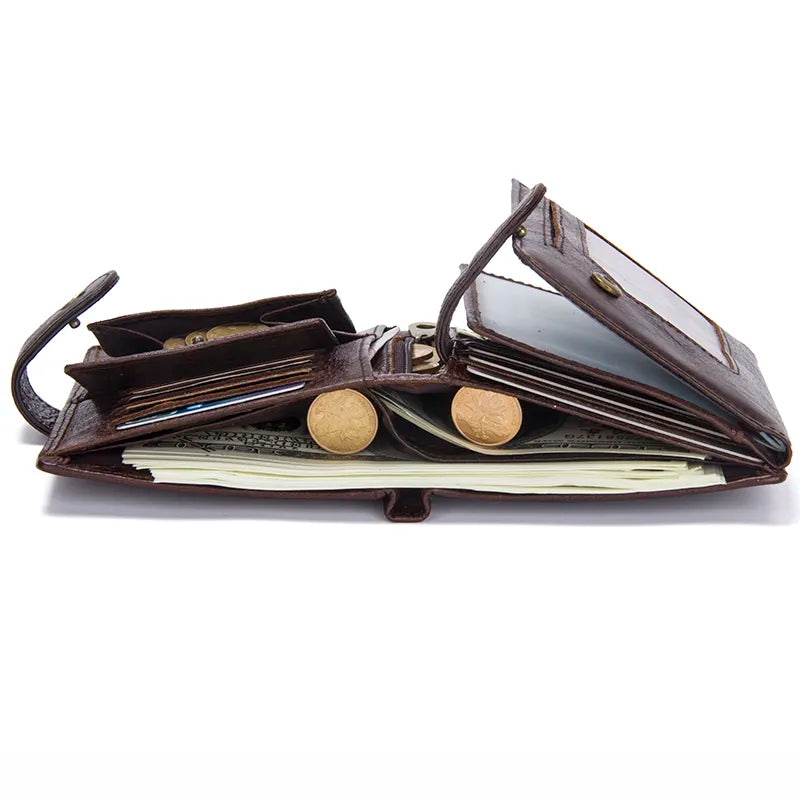 Quality Compact Genuine Leather Men  Wallet Hasp Design