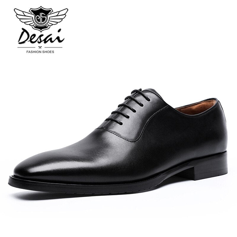 DESAI Full Grain Leather Shoes Men's Business Dress Shoes Calf Waxed Leather Handmade Formal Men Shoes Oxfords EUR Size 44-47