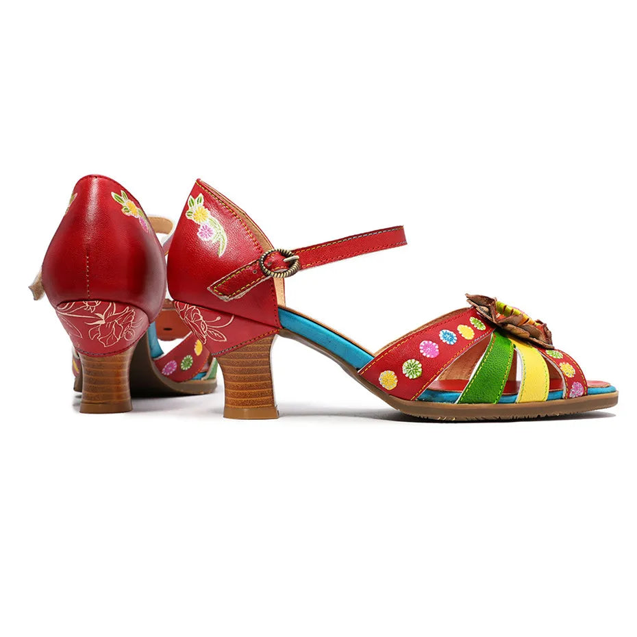 Fashion Genuine Leather Bride Wedding Shoes For Woman Ankle Strap Party Dress Shoes Open Toe Red High Heels Pumps Female Sandals