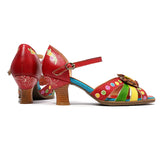 Fashion Genuine Leather Bride Wedding Shoes For Woman Ankle Strap Party Dress Shoes Open Toe Red High Heels Pumps Female Sandals