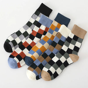 5 Pairs Mens Colourful Grid Casual Combed Cotton Socks