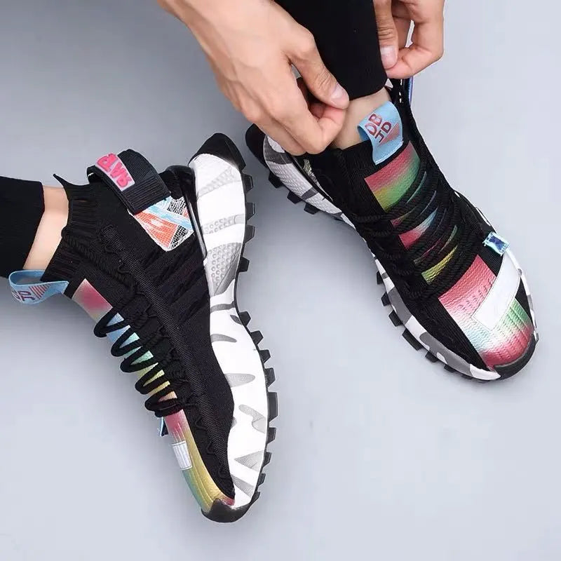 ADBOOV High Fashion Sneakers Men Knit Upper Breathable Men Casual Shoes Chunky Sneakers Trainers