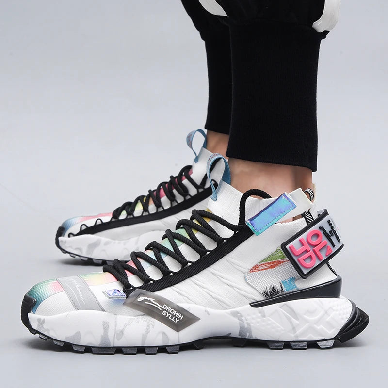 ADBOOV High Fashion Sneakers Men Knit Upper Breathable Men Casual Shoes Chunky Sneakers Trainers