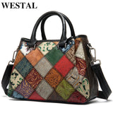 WESTAL Women's Genuine Leather Handbag Large Bag for Women's Shoulder Bags Patchwork Designer Leather Bag Women Totes Bags 203