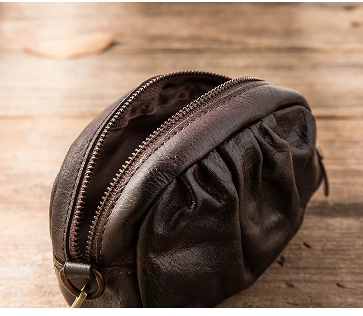 Genuine Leather Coin Purse First Layer Vegetable Tanning Leather Clutch Men And Women Card Holder Driving License Small Wallet