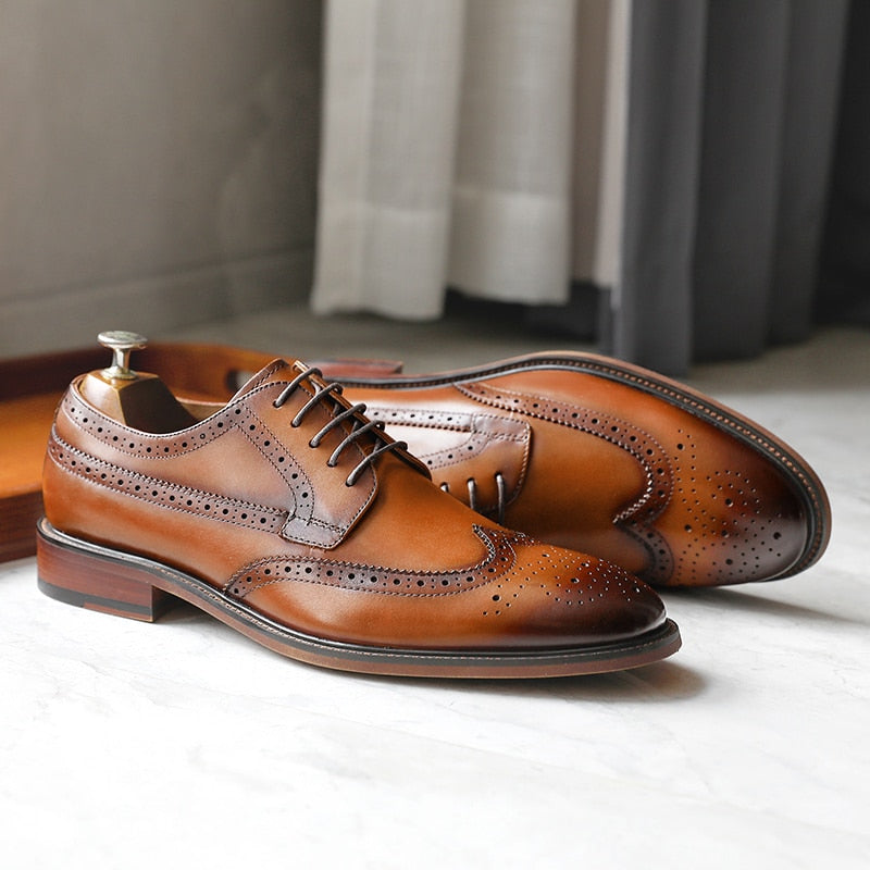 DESAI Men Shoe Genuine Leather Derby Business Dress Gentleman Classic Design Formal Brogue Carved Winter Shoes  2021 New