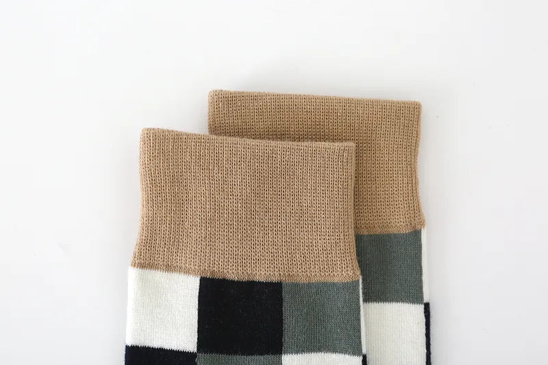 5 Pairs Mens Colourful Grid Casual Combed Cotton Socks