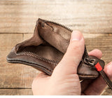 Leather Coin Purse Men's Small Wallet Driving License Card Bag Women's Casual Ultra-thin Zipper Pouch Retro First Layer Leather
