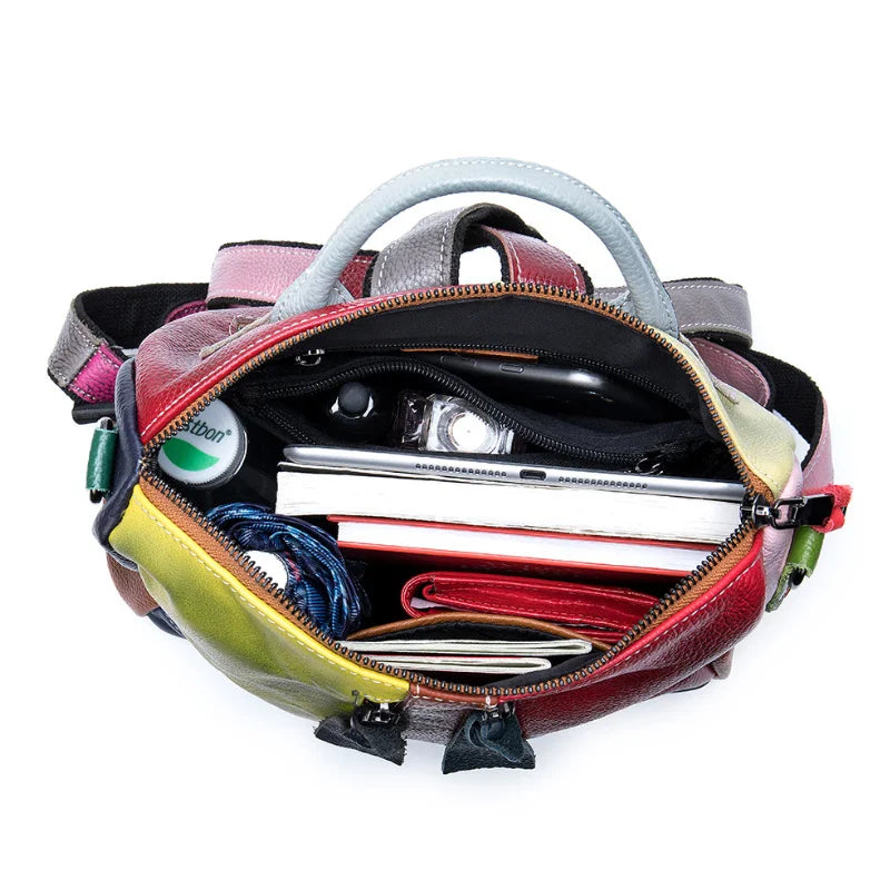 High Fashion Woman Backpack Genuine Leather Patchwork Travelling Bagpack Cow Leather Girls School Backpack Female Daypack