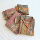 Vintage Wash Knitted Cotton 2PCS Print Pajamas Suit Womens 2023 Spring Autumn Nightwear Turn Down Collar Sleepwear Set