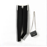 BELIARST 2023 Autumn Winter Thickened Women's High Waist Small Leggings Fashion Color Contrast Knitted Pants 100% Merino Wool