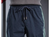 Fashion Side Stripe Pants Men Sport Casual Blue Cotton Elastic Waist Drawstring Jogging Trousers