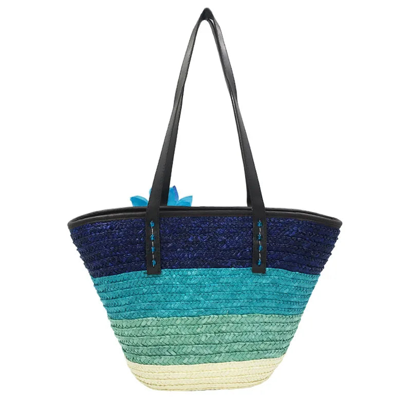 Summer Knitted Straw Bag Wheat Pole Weaving Women's Handbags Flower Bohemia Shoulder Bags Female Beach Bag Large Capacity Tote