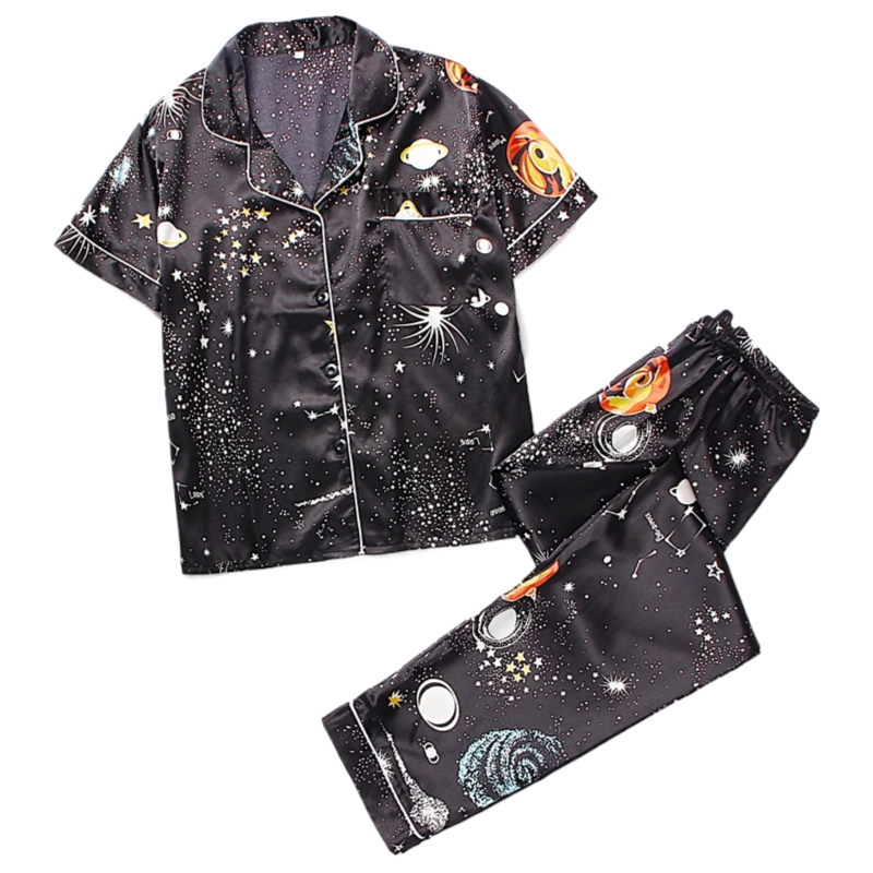 Women‘s Striped Printed Silk Satin Pyjamas