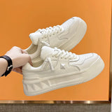 Genuine Leather 5cm Rose Pink White Women Sneakers