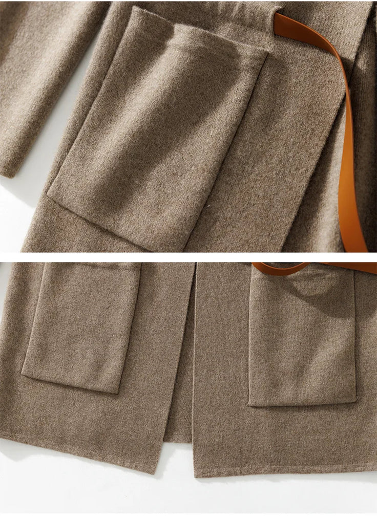 LHZSYY 100% Pure Cashmere Coat Women's Fall/Winter Hooded Large Size Cardigan High-End Thicken Hoodie Knit Casual Female Jacket