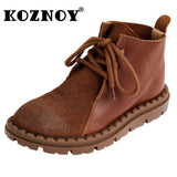 Koznoy 2.5cm Suede Autumn Ankle Spring Booties Flats Comfy Genuine Leather Boots Soft Soled Cowgirl Sewing Moccasins Woman Shoes