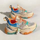 Color-blocking Platform Shoes Women's 2022 Spring and Summer New Hollowed-out Breathable Mesh Heightening Sneakers Women Tenis