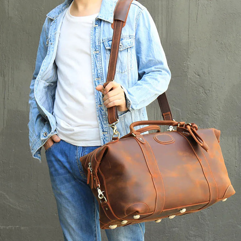Large Genuine Leather Men Travel Bag