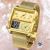 LIGE 2023 New Gold Watch Women Top Brand Luxury Creative Square Watches Ladies Fashion Dual Display Watch Relogio Feminino+BOX