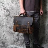 Retro Leather Men's Handbag Top Layer Leather Horizontal Computer Bag Crazy Horse Leather Men Casual Shoulder Messenger Bag NZPJ